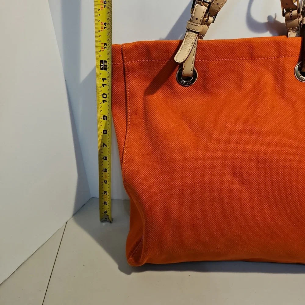 Michael Kors Large Orange Canvas Tote Beige Leather Handles